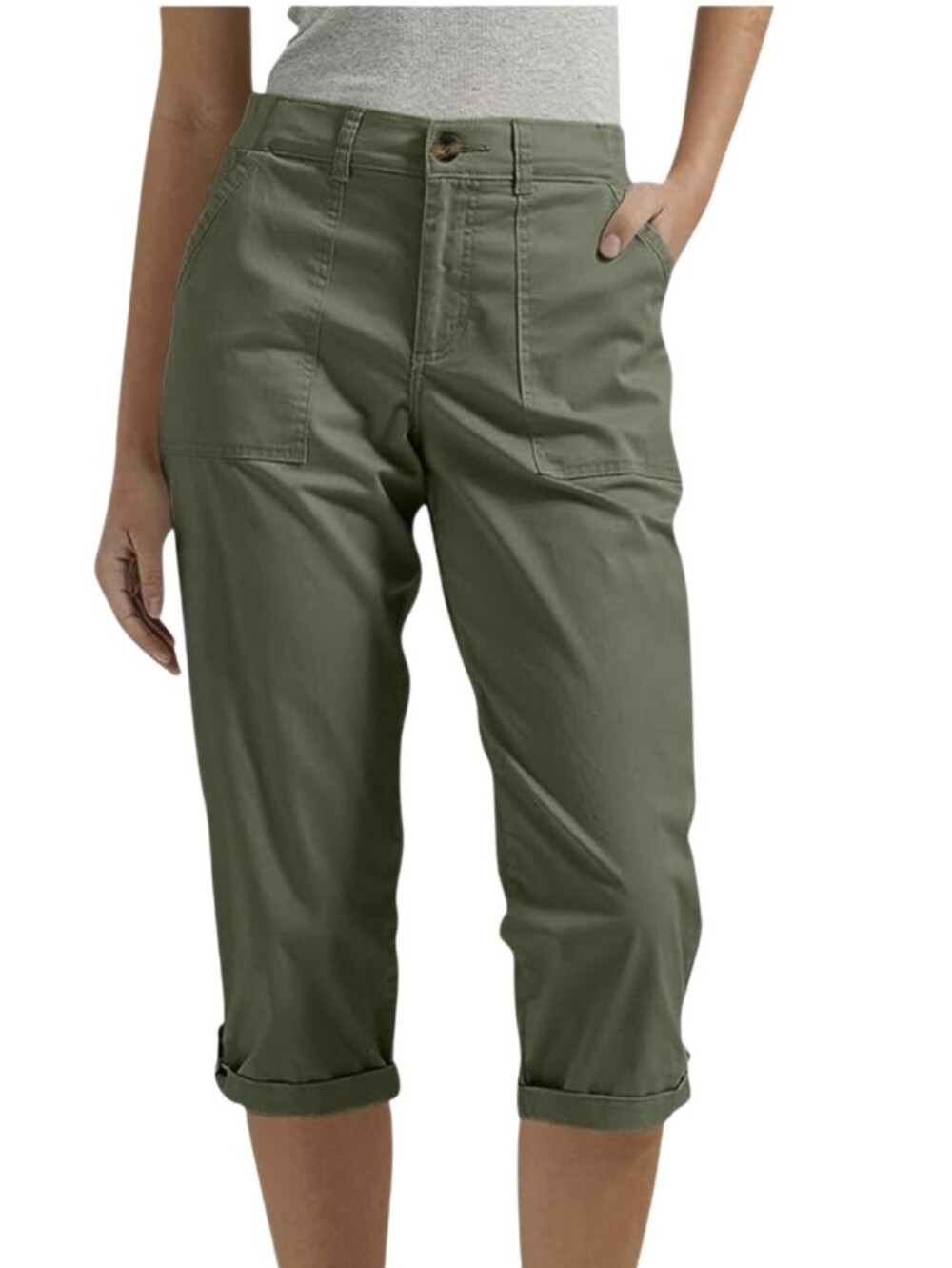#T016 Olive Green Women's Cropped Utility Pants